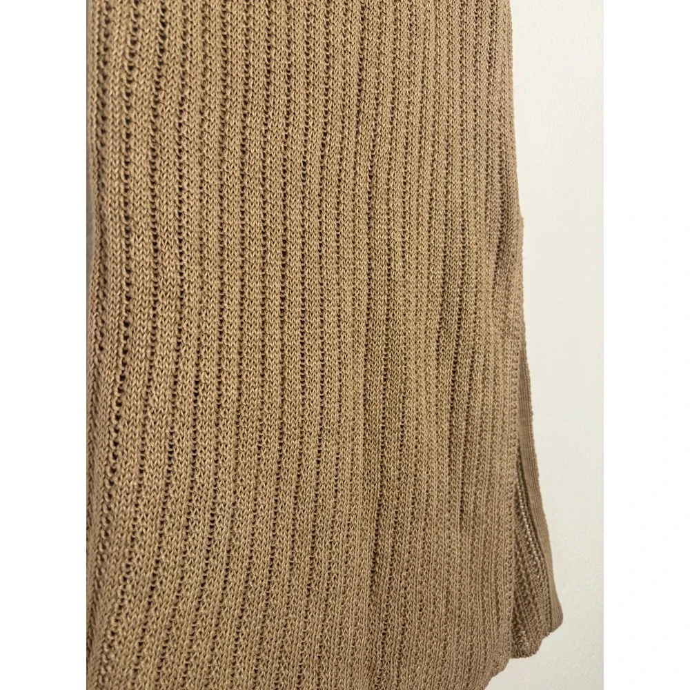 NWT Lauren Ralph Lauren Tan Crochet knit Midi Skirt 100% Linen Side Slit X-Small
